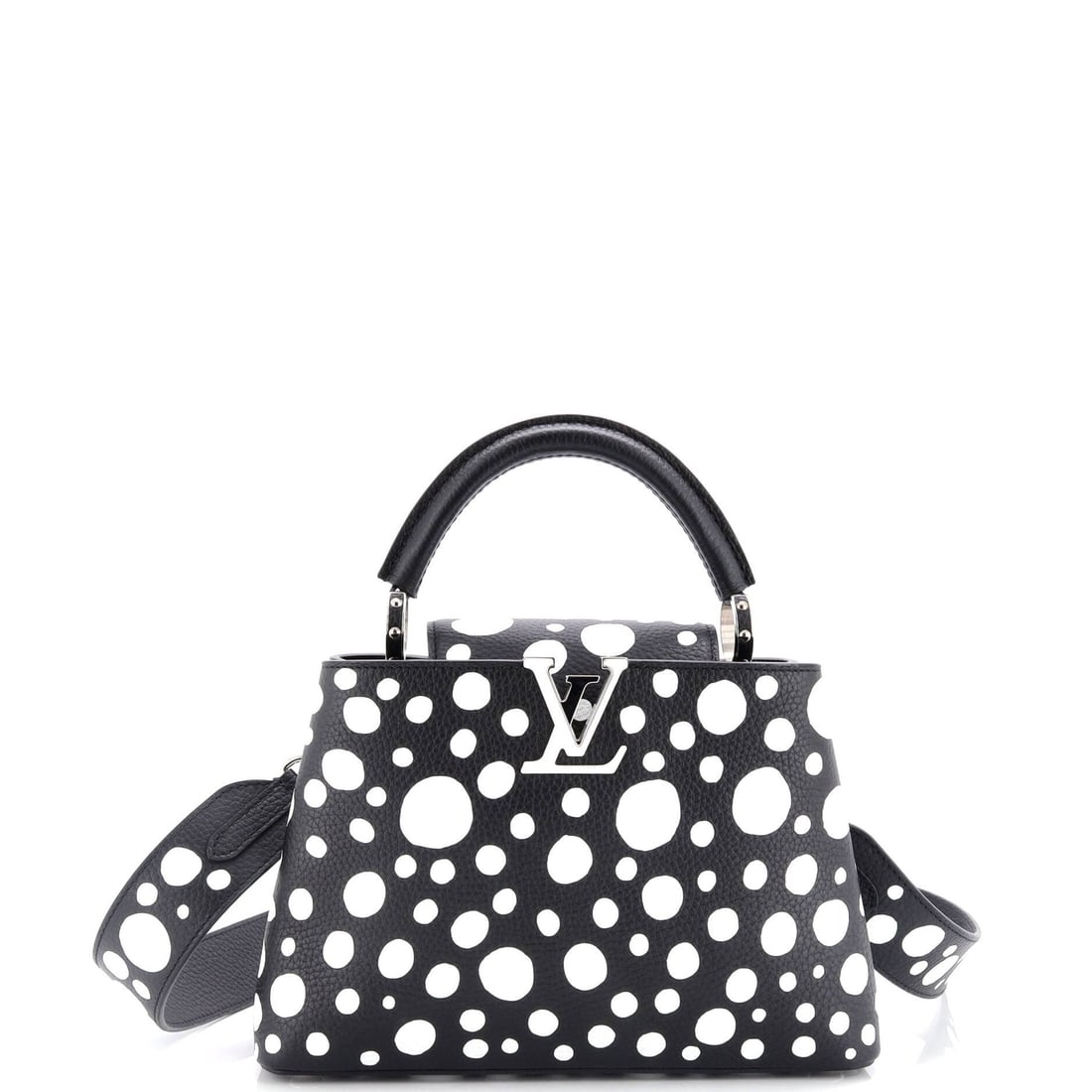 Louis Vuitton Capucines Bag Yayoi Kusama: Louis Vuitton Capucines Bag Yayoi Kusama Infinity Dots Taurillon Leather BB Exterior Color: Black Interior Color: Black Exterior Material: Leather Interior Material: Leather Hardware Color: Silver