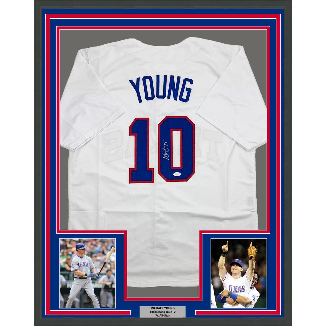 framed autographed/signed michael young 35x39 texas: framed autographed/signed michael young 35x39 texas white jersey JSA COA Framed Autographed/Signed Michael Young 35x39 Texas White Jersey JSA COA SKU no: RBJ8271560081496 Guidelines for Bidding We rec