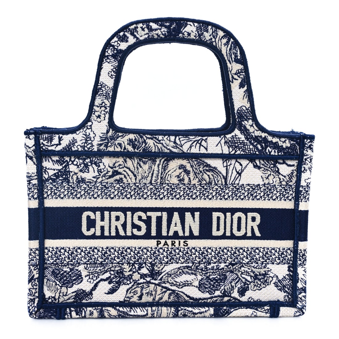 Christian Dior Canvas Embroidered Mini Toile: Christian Dior Canvas Embroidered Mini Toile De Jouy Book Tote Blue Brand: CHRISTIAN DIOR Condition: Excellent Condition Details: Exterior: Pilling, Handle: Pilling, , Box, Dust bag Base length: 8.75