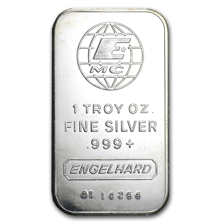 1 oz Silver Bar - Engelhard: 1 oz Silver Bar - Engelhard (Tall-E Logo) SKU no: RBJ69843 Year: N/A Grade: None Grade Service: None Denomination: 1 oz Mint Mark: N/A - Not Available Metal Content: 1 troy oz Pu