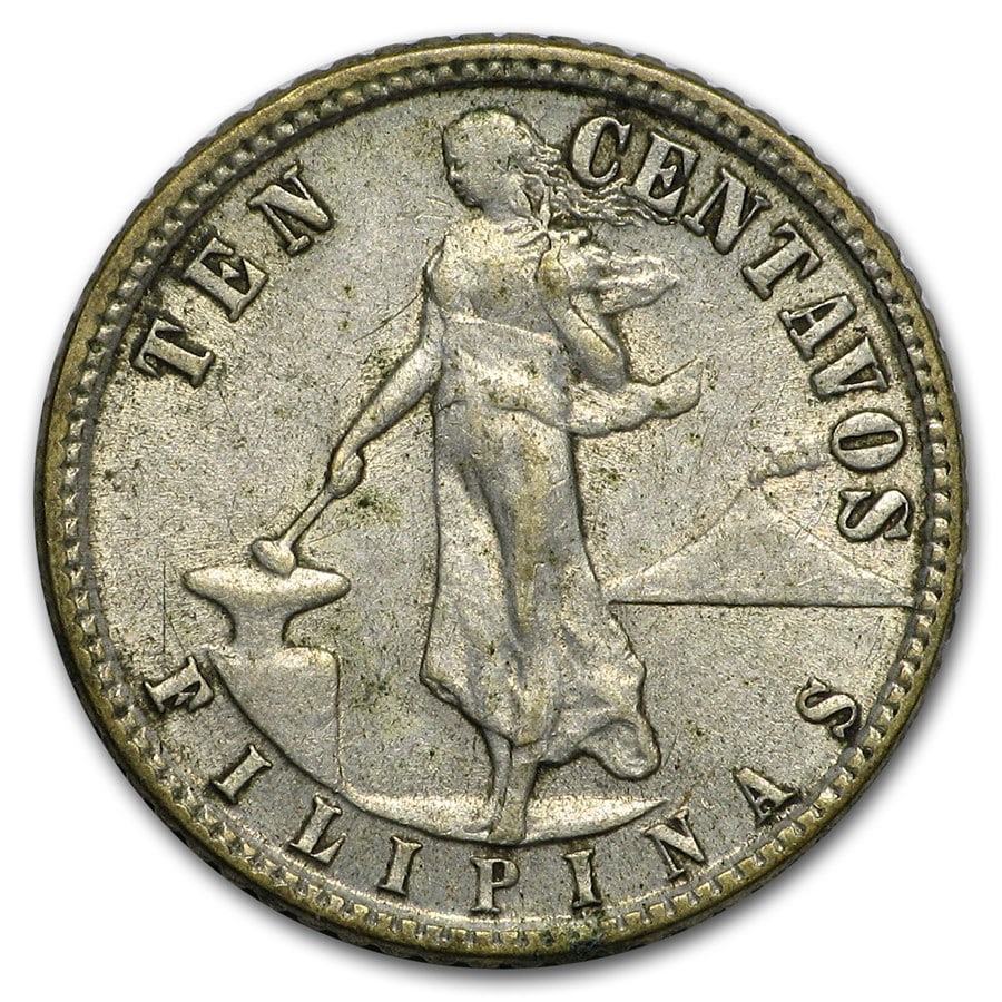 1944-1945 Philippines Silver 10 Centavos AU/BU: 1944-1945 Philippines Silver 10 Centavos AU/BU SKU no: RBJ21858 Year: Random Grade: AU/Unc Grade Service: None Denomination: 10 Centavos Mint Mark: Varies Metal Content: 0.0482 troy oz