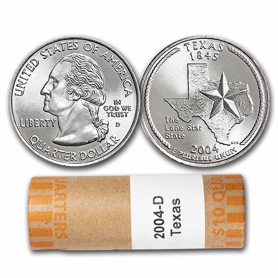 2004-D Texas Statehood Quarter 40-Coin Roll: 2004-D Texas Statehood Quarter 40-Coin Roll BU SKU no: RBJ8144 Year: 2004 Grade: Brilliant Unc Grade Service: None Denomination: 25 Cents Mint Mark: D - Denver Metal Content: 0 troy oz