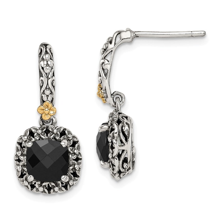 Sterling Silver w/14k Yellow Gold Polished: Sterling Silver w/14k Yellow Gold Polished Drop Onyx Earrings SKU no: RBJ184484 Metal: Gold Purity: 14K Finish: Polished & Antiqued Stone Type: Onyx Stone Color: Black Earring Closure: Po