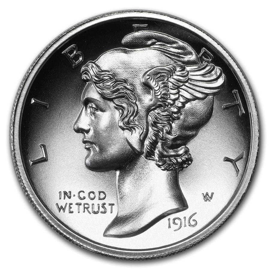 2 oz Silver High Relief Round: 2 oz Silver High Relief Round - Mercury Dime SKU no: RBJ177669 Year: N/A Grade: None Grade Service: None Mint Mark: N/A - Not Available Metal Content: 2 troy oz Purity: .999 Thic