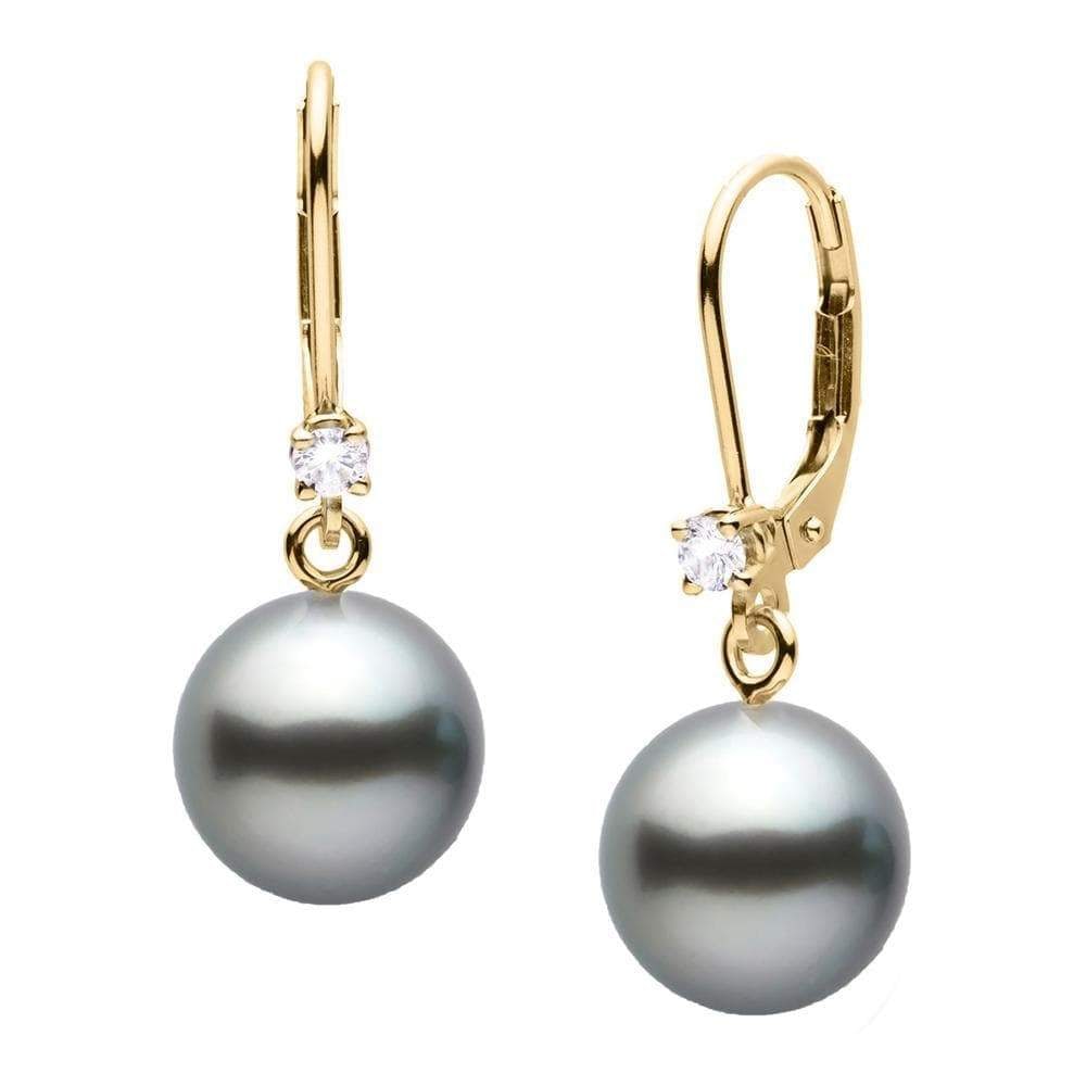 Black Tahitian Pearl and Diamond Leverback Dangle Earrings: Black Tahitian Pearl and Diamond Leverback Dangle Earrings 8.0-9.0mm / 14K Yellow Gold Guidelines for Bidding We recommend for all bidders to review the LiveAuctioneers bidding FAQ to learn about the 