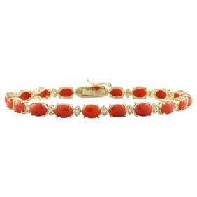 Natural Coral Diamond Bracelet In 18K