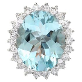 Natural Aquamarine 14K Solid White Gold