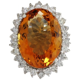 Citrine Diamond Ring 14K White Gold