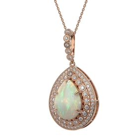 10.77 ctw Certified Opal & Diamond Victorian Necklace 14K Rose Gold