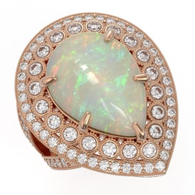 11.19 ctw Certified Opal & Diamond Victorian Ring 14K Rose Gold