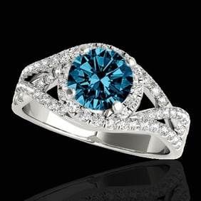 2 ctw SI Certified Fancy Blue Diamond Solitaire Halo Ring 10k White Gold