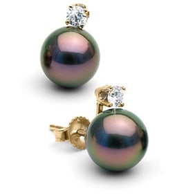 Black Tahitian Pearl and Diamond Glimmer Earrings