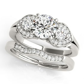 1.55 ctw VS/SI Diamond 3 Stone 2pc Wedding Set 14k White Gold