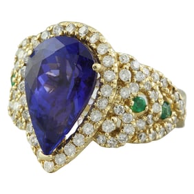 Tanzanite Diamond Ring 14K Yellow Gold