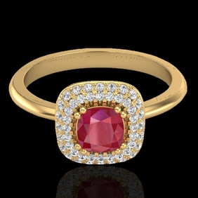 1.16 ctw Ruby & Micro Pave VS/SI Diamond Ring Halo 18k Yellow Gold