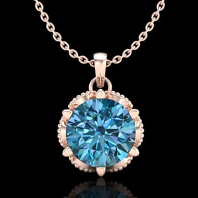 1.36 ctw Fancy Intense Blue Diamond Art Deco Necklace 18k Rose Gold