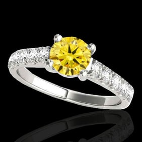 1.55 ctw Certified SI/I Fancy Intense Yellow Diamond Ring 10k White Gold
