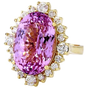 Exquisite Natural Kunzite Diamond Ring In