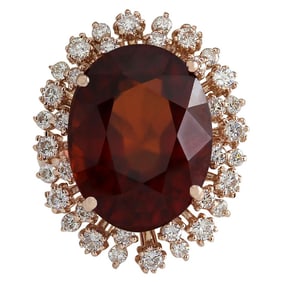 Hessonite Garnet Diamond Ring 14K Rose Gold