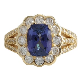 Natural Tanzanite Diamond Ring In 14K
