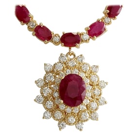 Elegant Natural Ruby Diamond Necklace In