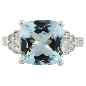 Natural Aquamarine Diamond Ring In 18K