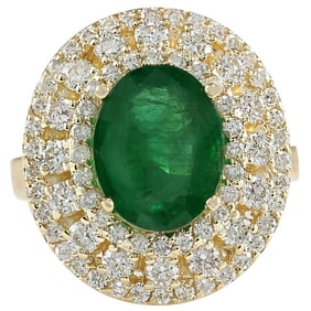 Emerald Diamond Ring 14K Yellow Gold