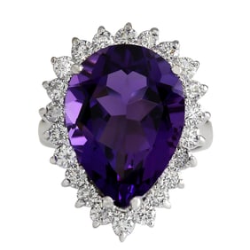 Vibrant Natural Amethyst Diamond Ring In