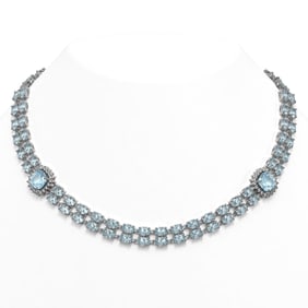 37.66 ctw Sky Topaz & Diamond Necklace 14K White Gold