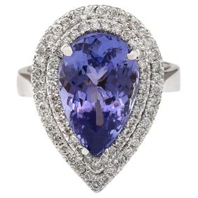 Tanzanite Diamond Ring In 18K White