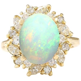 Natural Opal Diamond Ring In 14K