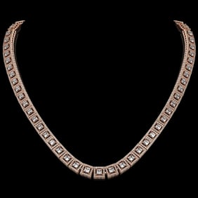24.4 ctw Princess Cut Diamond Micro Pave Necklace 18K Rose Gold