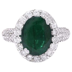 Emerald Diamond Ring 14K White Gold