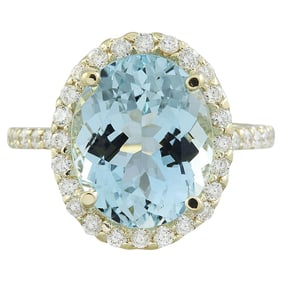 Natural Aquamarine Diamond Ring in 18K