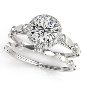 1.11 ctw Certified VS/SI Diamond 2pc Wedding Set Halo 14k White Gold