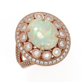 5.28 ctw Certified Opal & Diamond Victorian Ring 14K Rose Gold