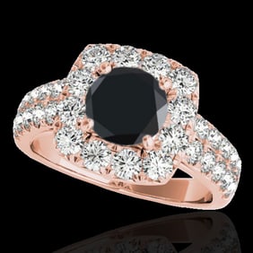 2.5 ctw Certified VS Black Diamond Solitaire Halo Ring 10k Rose Gold