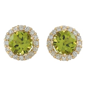 Peridot Diamond Earrings 14K Yellow Gold