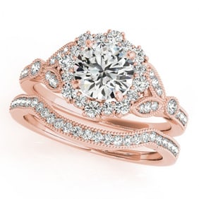 1.44 ctw Certified VS/SI Diamond 2pc Wedding Set Halo 14k Rose Gold