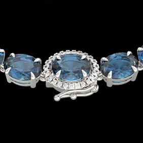 45.25 ctw London Blue Topaz & VS/SI Diamond Micro Necklace 14k White Gold