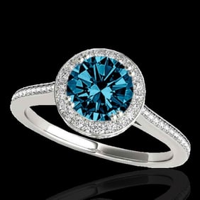 2.03 ctw SI Certified Fancy Blue Diamond Halo Ring 10k White Gold