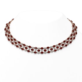 31.85 ctw Garnet & Diamond Necklace 10K Rose Gold