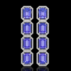 19.39 ctw Tanzanite & Diamond Micro Pave Halo Earrings 10k White Gold