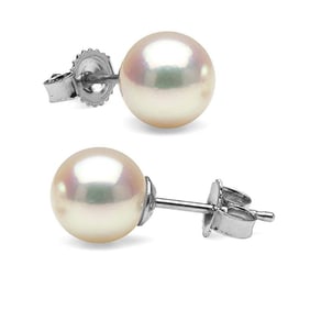 White Hanadama Japanese Akoya Pearl Earrings, 7.0-7.5mm