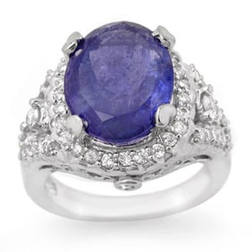 8.15 ctw Tanzanite & Diamond Ring 14k White Gold