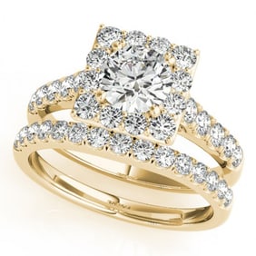 2.29 ctw Certified VS/SI Diamond 2pc Wedding Set Halo 14k Yellow Gold