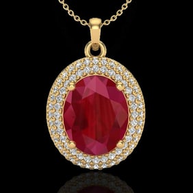 4.50 ctw Ruby & Micro Pave VS/SI Diamond Necklace 18k Yellow Gold