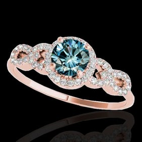 1.33 ctw SI Certified Fancy Blue Diamond Solitaire Ring 10k Rose Gold