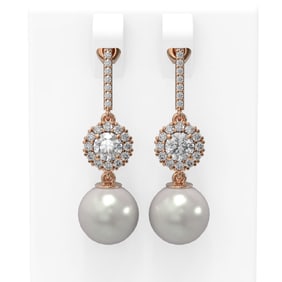 1.92 ctw Diamond & Pearl Earrings 18K Rose Gold