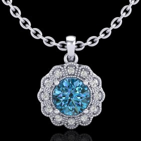 1.15 ctw Fancy Intense Blue Diamond Art Deco Necklace 18k White Gold